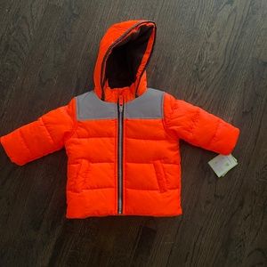 NWT Carters Neon Orange Gray hooded Jacket 18 months